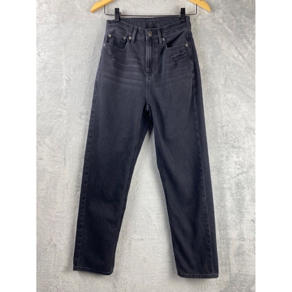 American Eagle Highest Rise 90s Boyfriend Jeans Washed Black Distressed 00